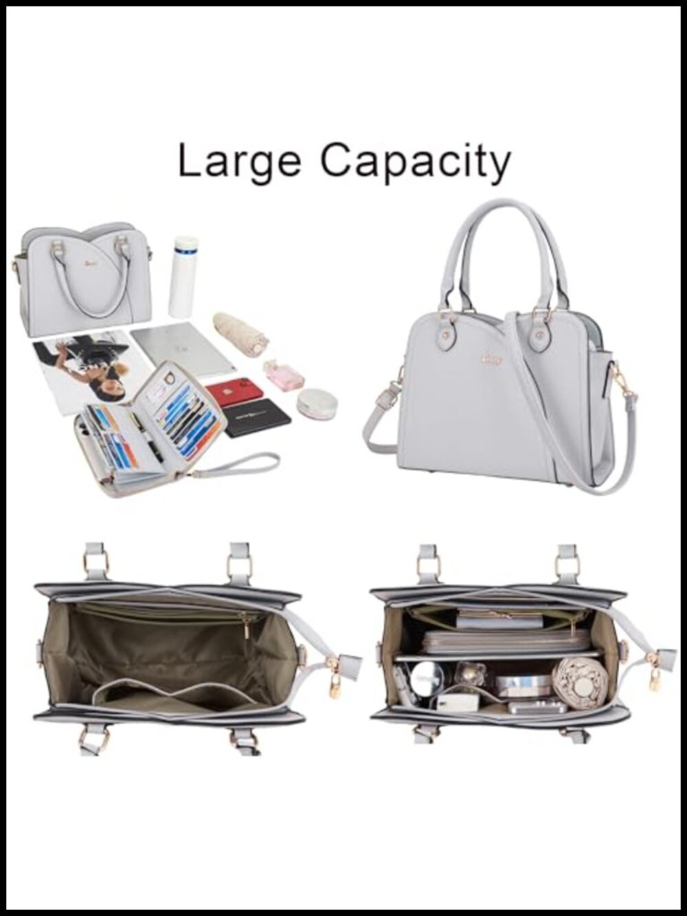 Women's Satchel Handbag with Matching Wallet Set 2pc Faux Leather - Picture 2 of 6